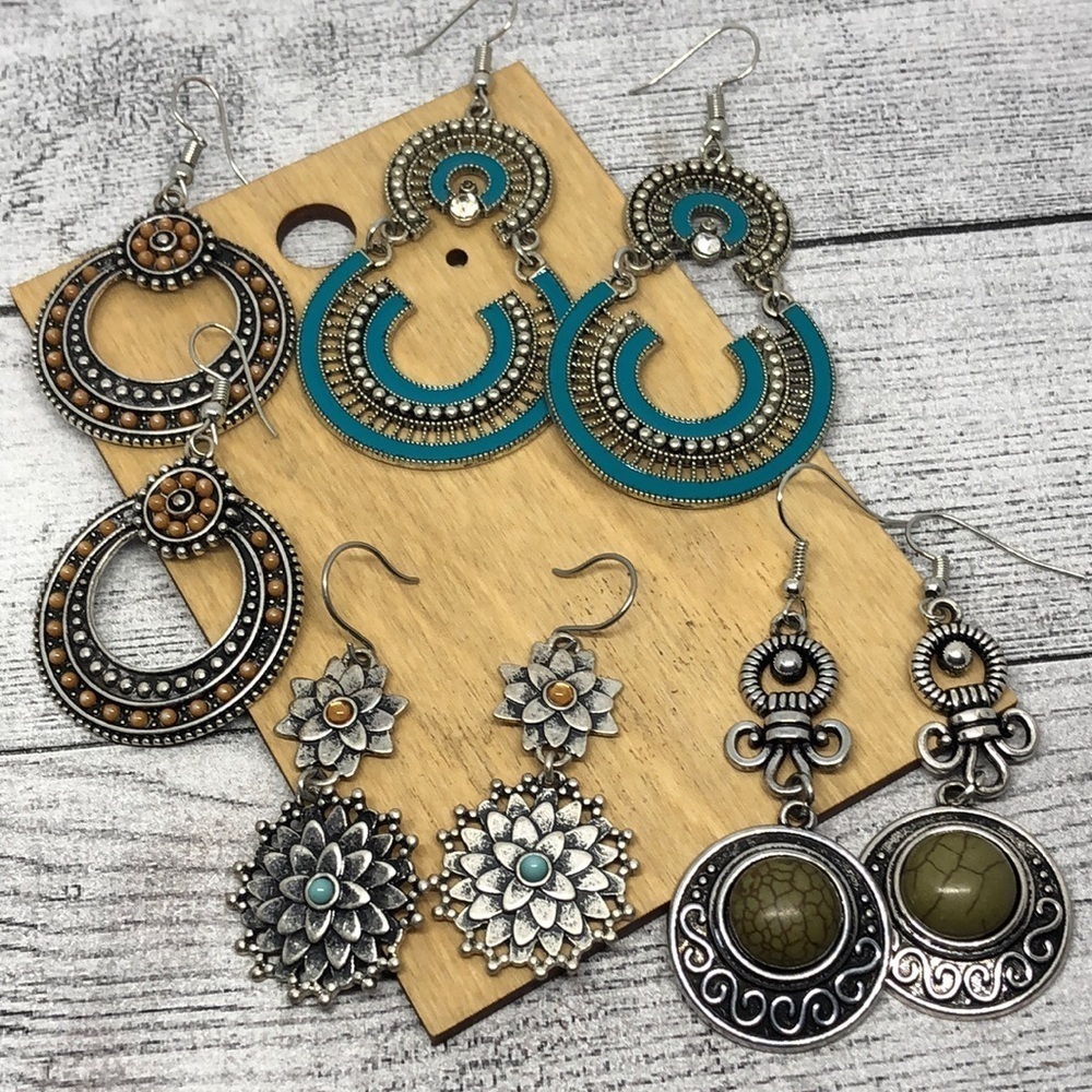 BUNDLE lot 4 boho festival statement earrings